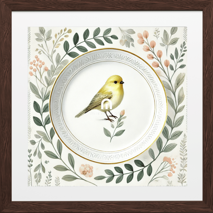 Lemon Finch and Laurel Wall Art | Bird Wall Art | Kitchen Wall Art | Dining Room Wall Art | Vintage Wall Art | Elegant