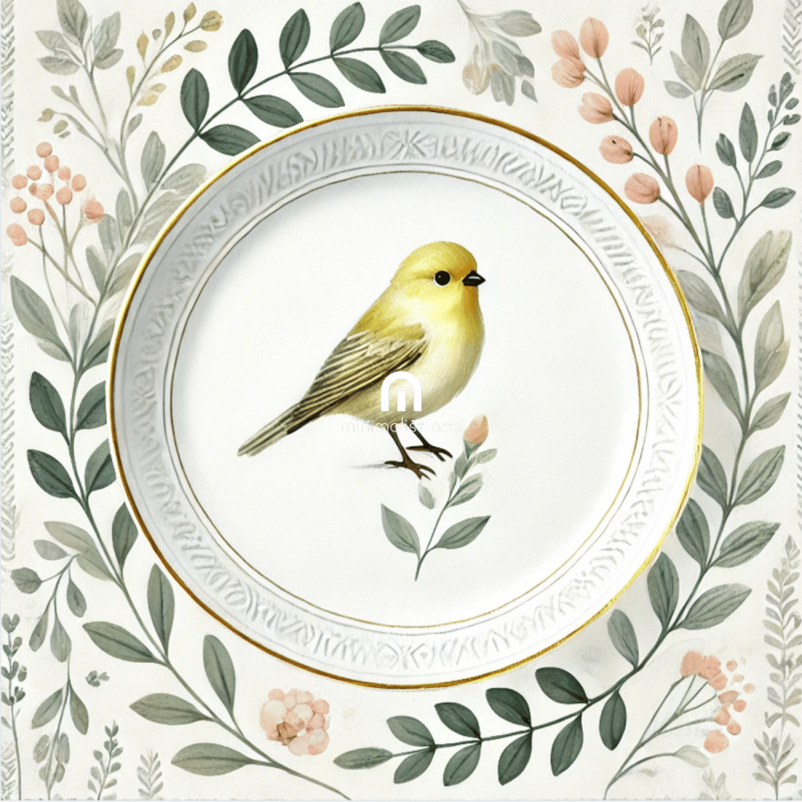 Lemon Finch and Laurel Wall Art | Bird Wall Art | Kitchen Wall Art | Dining Room Wall Art | Vintage Wall Art | Elegant
