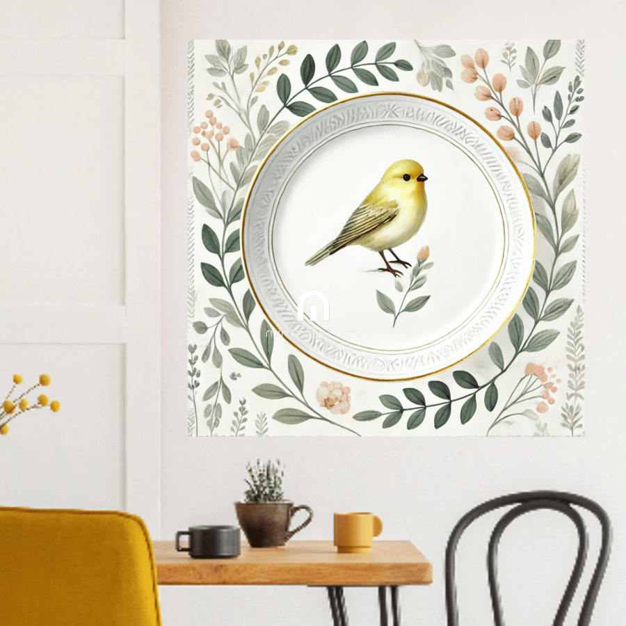 Lemon Finch and Laurel Wall Art | Bird Wall Art | Kitchen Wall Art | Dining Room Wall Art | Vintage Wall Art | Elegant