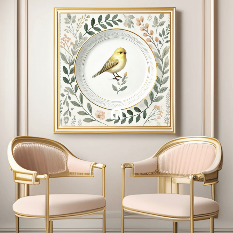 Lemon Finch and Laurel Wall Art | Bird Wall Art | Kitchen Wall Art | Dining Room Wall Art | Vintage Wall Art | Elegant