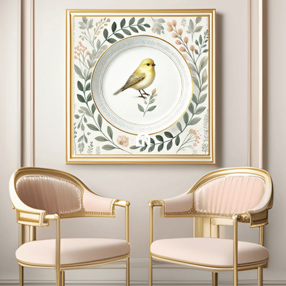 Lemon Finch and Laurel Wall Art | Bird Wall Art | Kitchen Wall Art | Dining Room Wall Art | Vintage Wall Art | Elegant