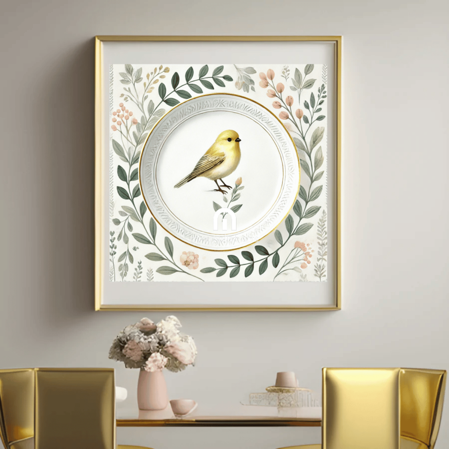 Lemon Finch and Laurel Wall Art | Bird Wall Art | Kitchen Wall Art | Dining Room Wall Art | Vintage Wall Art | Elegant