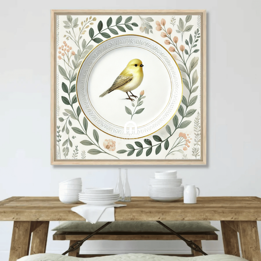 Lemon Finch and Laurel Wall Art | Bird Wall Art | Kitchen Wall Art | Dining Room Wall Art | Vintage Wall Art | Elegant