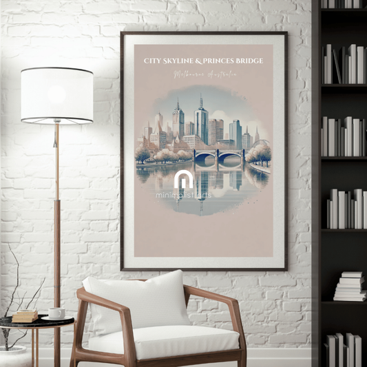 Melbourne Skyline – Minimalist Watercolor Cityscape Canvas Wall Art Print Decor Unframed Poster / 40x60 cm / 16x24″