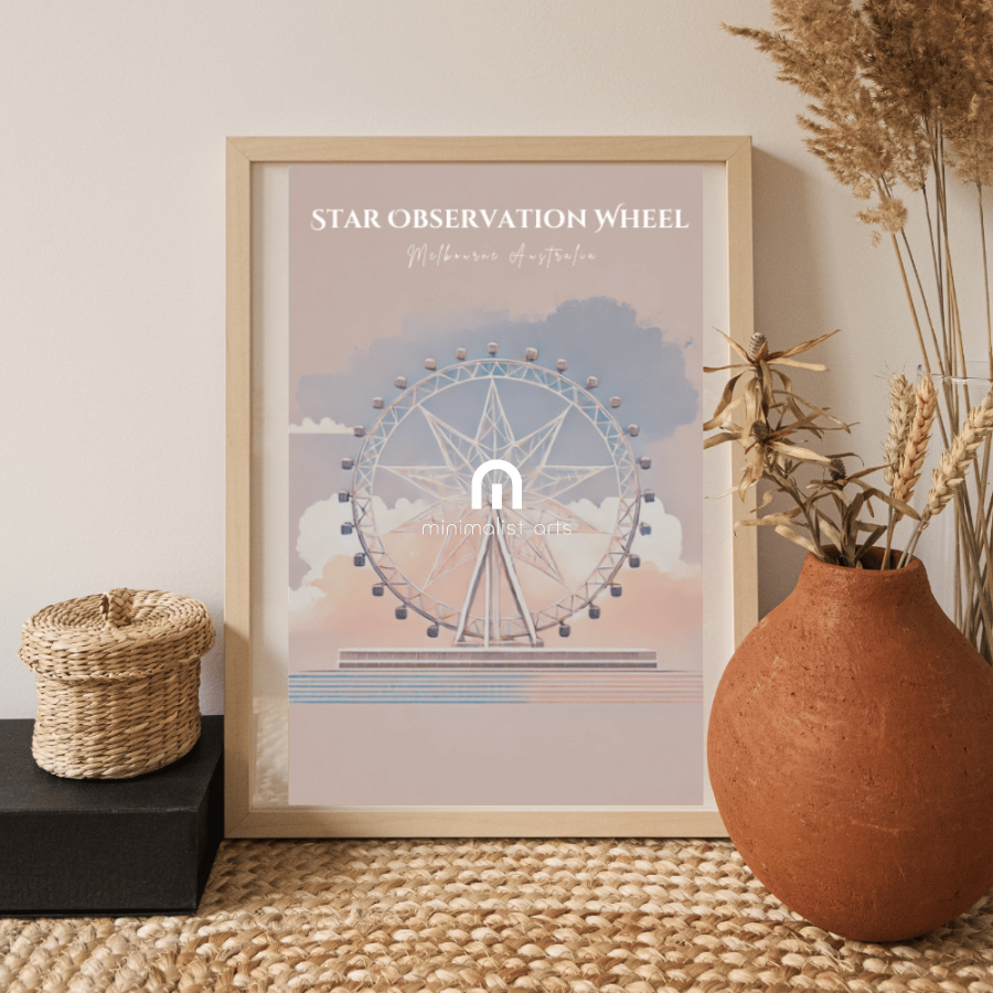 Melbourne Star – Minimalist Ferris Wheel Canvas Wall Art Print Decor Print Material