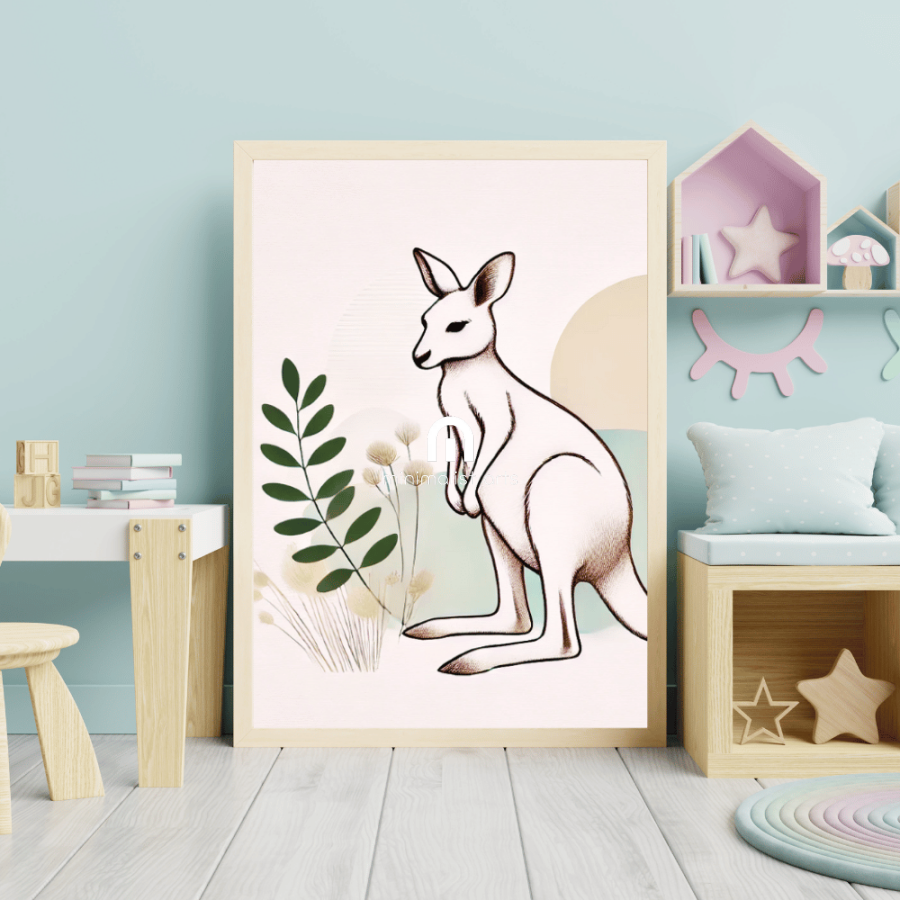 Minimalist Kangaroo Line Art – Australian Wildlife Botanical Print Decor Print Material