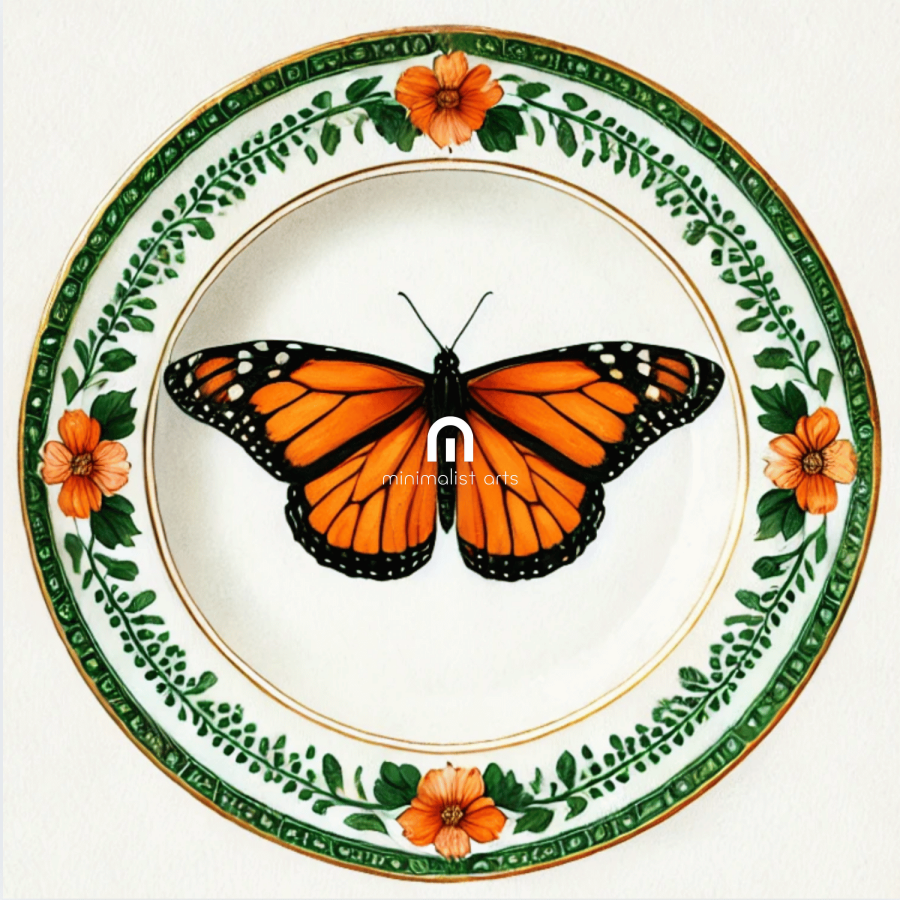 Monarch Bloom and Garden Plate Butterfly Wall Art | Kitchen Wall Art | Dining Room Wall Art | Vintage Wall Art