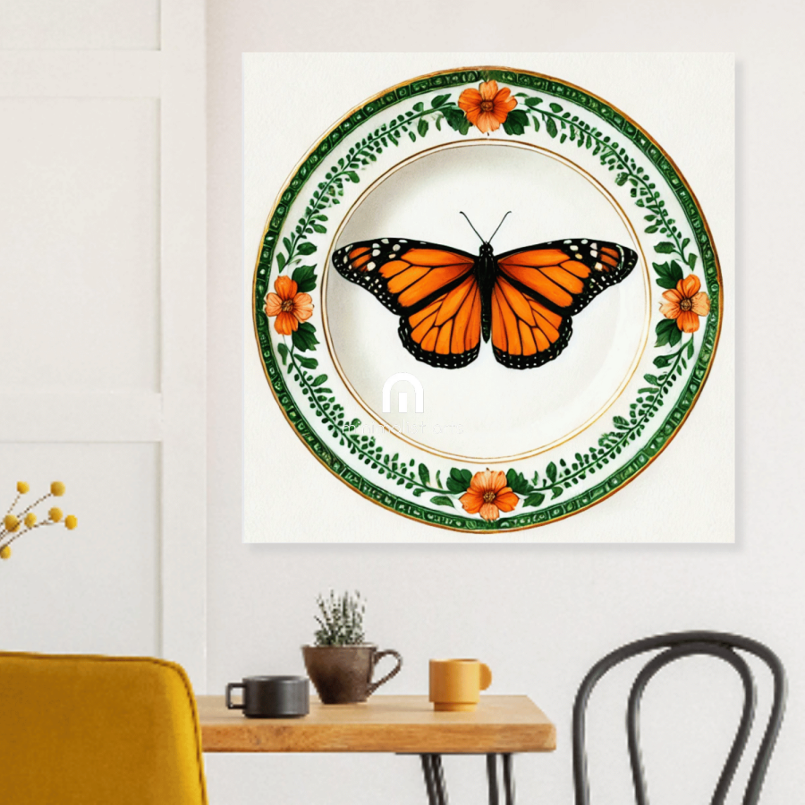 Monarch Bloom and Garden Plate Butterfly Wall Art | Kitchen Wall Art | Dining Room Wall Art | Vintage Wall Art
