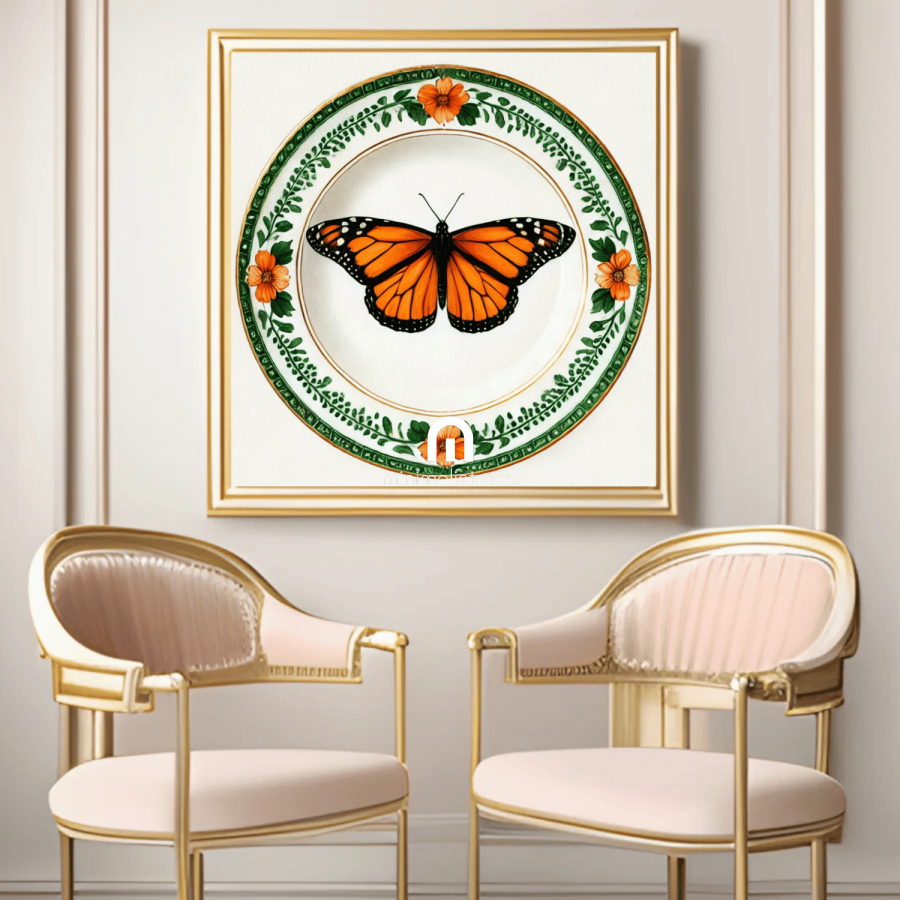 Monarch Bloom and Garden Plate Butterfly Wall Art | Kitchen Wall Art | Dining Room Wall Art | Vintage Wall Art