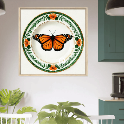 Monarch Bloom and Garden Plate Butterfly Wall Art | Kitchen Wall Art | Dining Room Wall Art | Vintage Wall Art