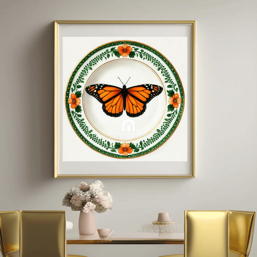 Monarch Bloom and Garden Plate Butterfly Wall Art | Kitchen Wall Art | Dining Room Wall Art | Vintage Wall Art