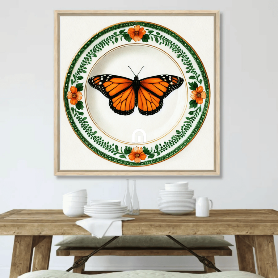Monarch Bloom and Garden Plate Butterfly Wall Art | Kitchen Wall Art | Dining Room Wall Art | Vintage Wall Art