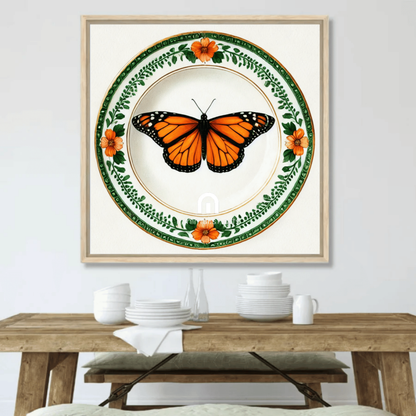Monarch Bloom and Garden Plate Butterfly Wall Art | Kitchen Wall Art | Dining Room Wall Art | Vintage Wall Art
