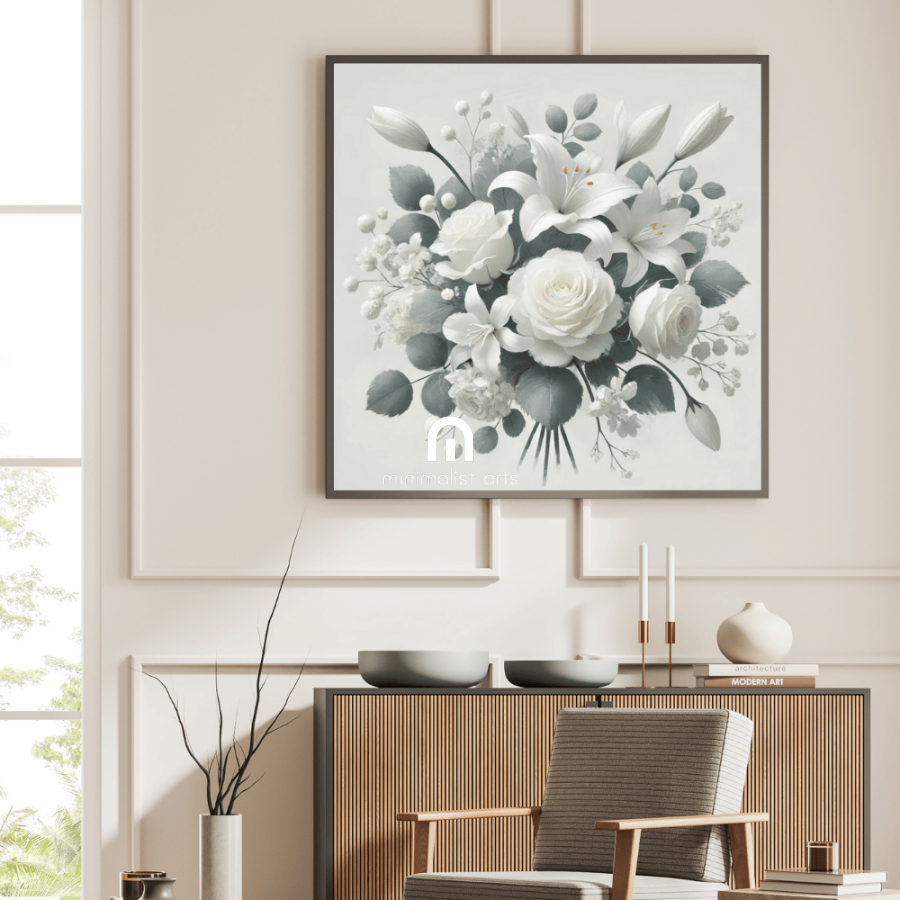 Monochrome Bloom Harmony Bouquet Flower Wall Art Print Print Material