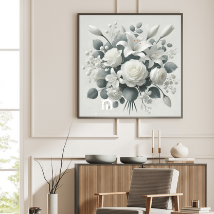 Monochrome Bloom Harmony Bouquet Flower Wall Art Print Print Material