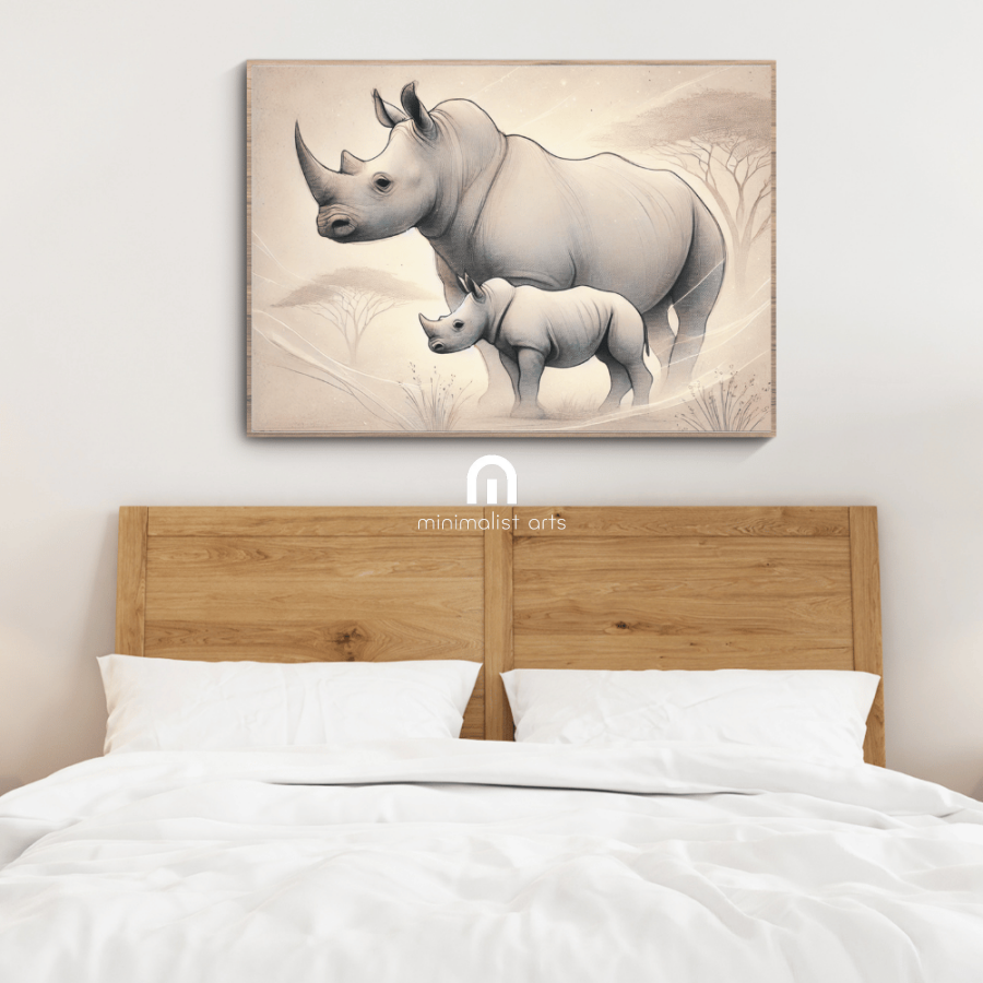 Mother and Calf Rhino Wall Art Print Print Material