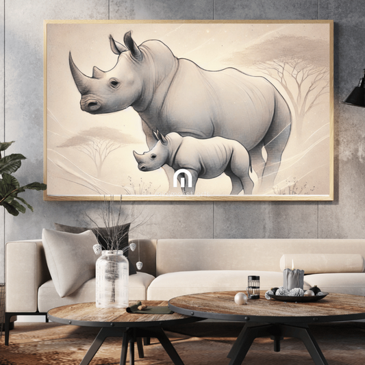 Mother and Calf Rhino Wall Art Print Print Material