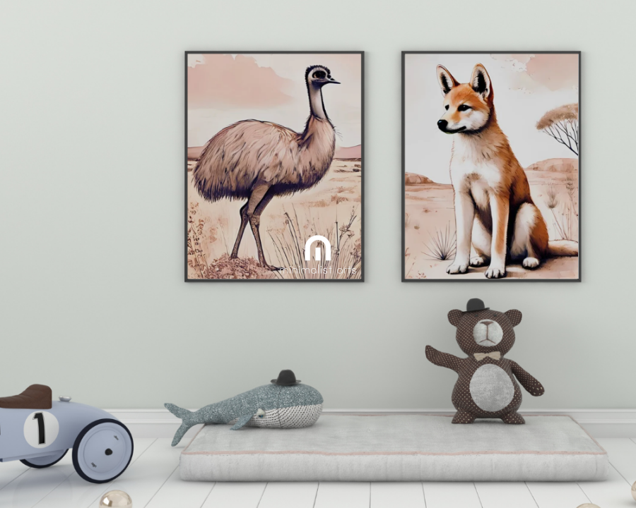 Outback Dingo & Emu- Nursery Poster & Canvas Wall Art Set of 2 Print Material