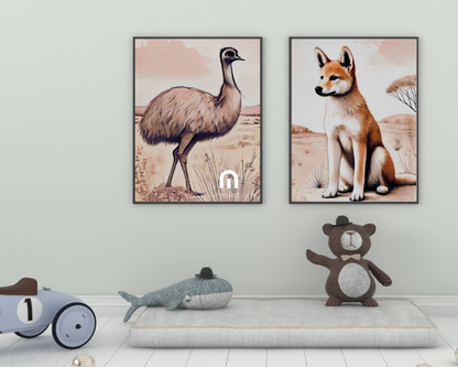 Outback Dingo & Emu- Nursery Poster & Canvas Wall Art Set of 2 Print Material