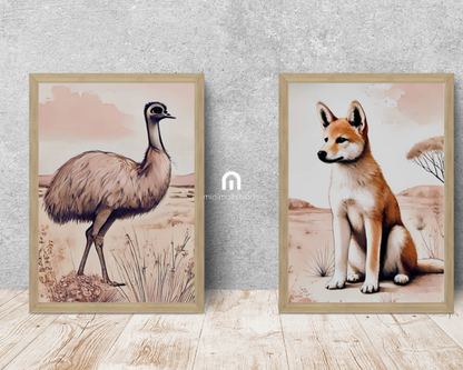 Outback Dingo & Emu- Nursery Poster & Canvas Wall Art Set of 2 Print Material