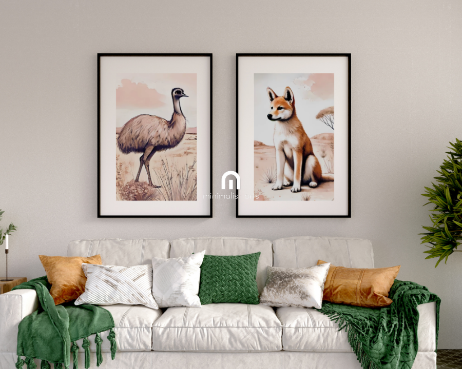Outback Dingo & Emu- Nursery Poster & Canvas Wall Art Set of 2 Print Material