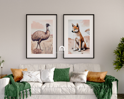 Outback Dingo & Emu- Nursery Poster & Canvas Wall Art Set of 2 Print Material