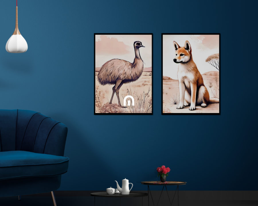 Outback Dingo & Emu- Nursery Poster & Canvas Wall Art Set of 2 Print Material