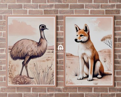 Outback Dingo & Emu- Nursery Poster & Canvas Wall Art Set of 2 Unframed Poster / 40x60 cm / 16x24″ / -Poster Only-