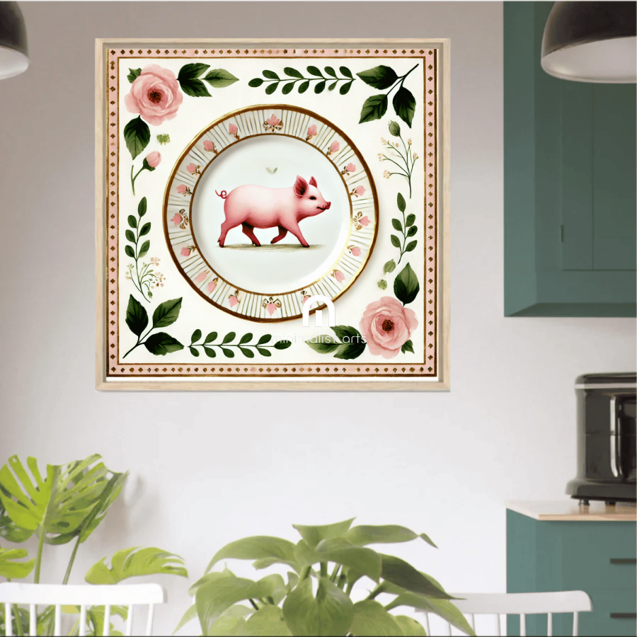 Parade of Petals – Kitchen Dining Wall Art Canvas | Stretched & Framed | Pig Wall Art Canvas Wall Art