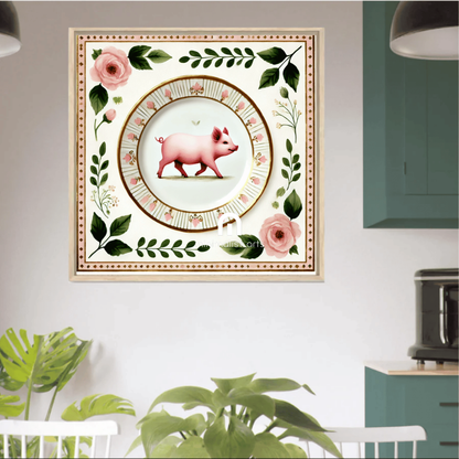 Parade of Petals – Kitchen Dining Wall Art Canvas | Stretched & Framed | Pig Wall Art Canvas Wall Art