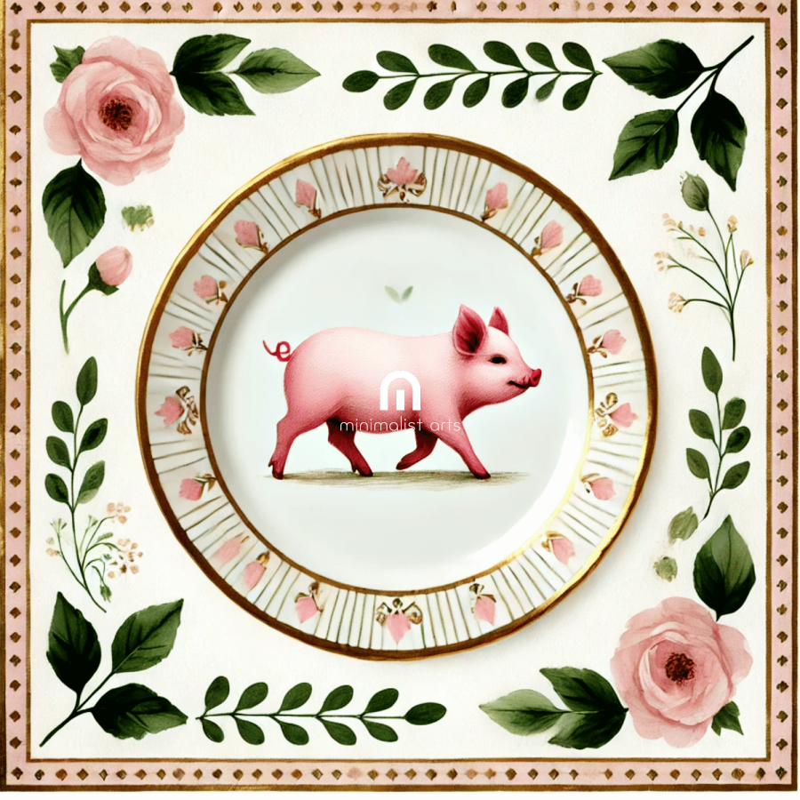 Parade of Petals – Kitchen Dining Wall Art Canvas | Stretched & Framed | Pig Wall Art Canvas Wall Art