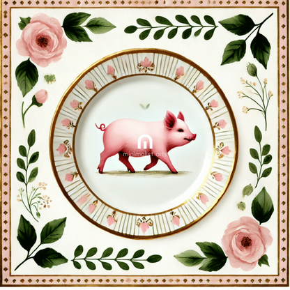 Parade of Petals – Kitchen Dining Wall Art Canvas | Stretched & Framed | Pig Wall Art Canvas Wall Art