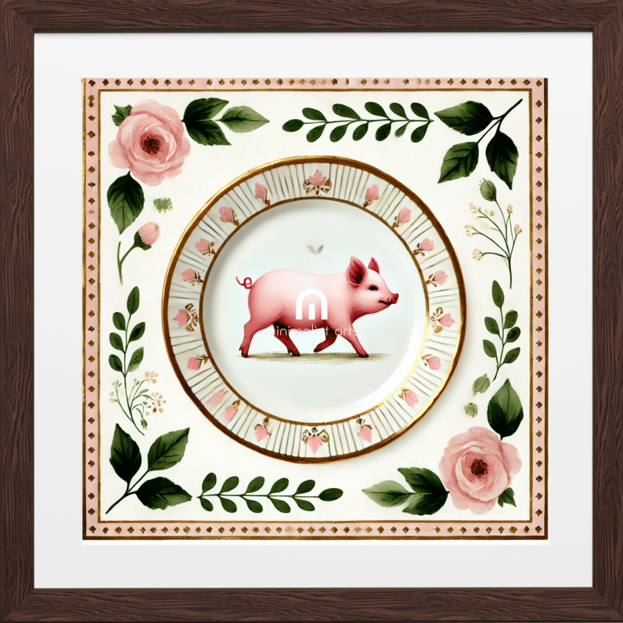 Parade of Petals – Kitchen Dining Wall Art Canvas | Stretched & Framed | Pig Wall Art Canvas Wall Art
