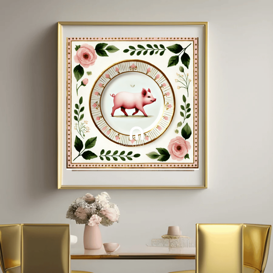 Parade of Petals – Kitchen Dining Wall Art Canvas | Stretched & Framed | Pig Wall Art Canvas Wall Art