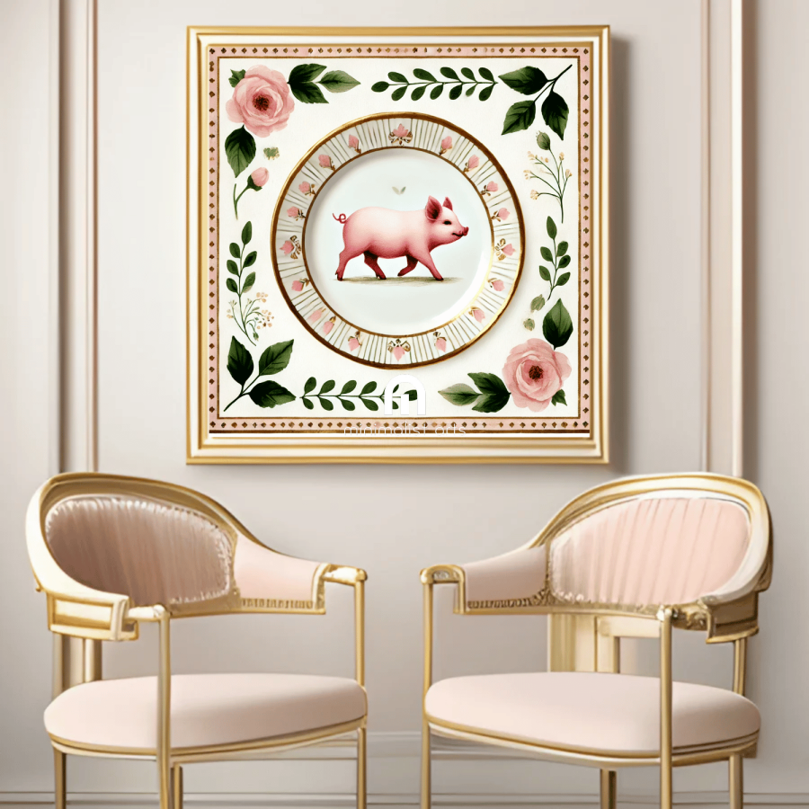 Parade of Petals – Kitchen Dining Wall Art Canvas | Stretched & Framed | Pig Wall Art Canvas Wall Art