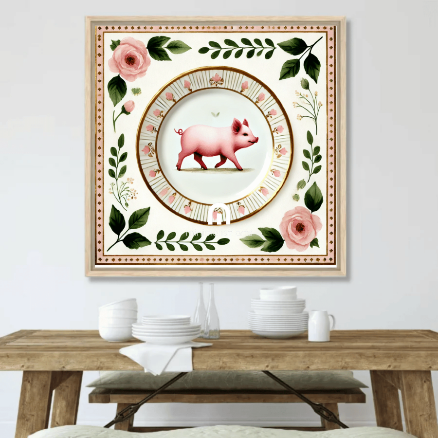 Parade of Petals – Kitchen Dining Wall Art Canvas | Stretched & Framed | Pig Wall Art Stretched Canvas Slim / 12’’x12’’