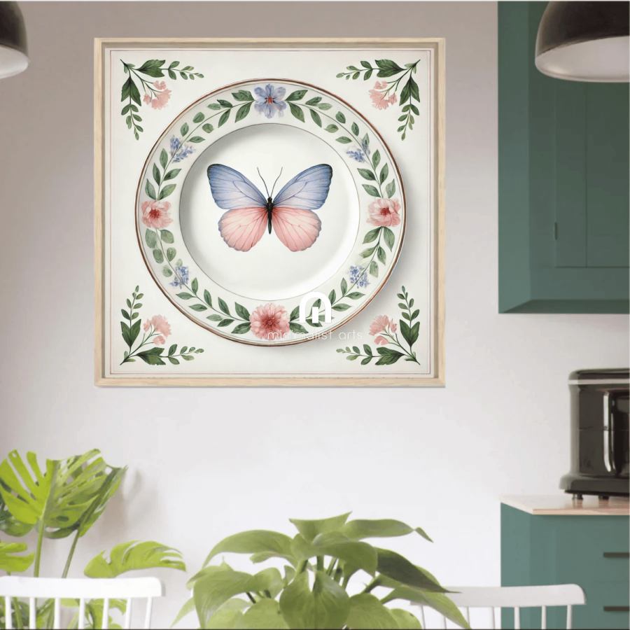 Pastel Wings and Bloom Butterfly Canvas Wall Art | Kitchen Wall Art | Dining Room Wall Art | Vintage Wall Art