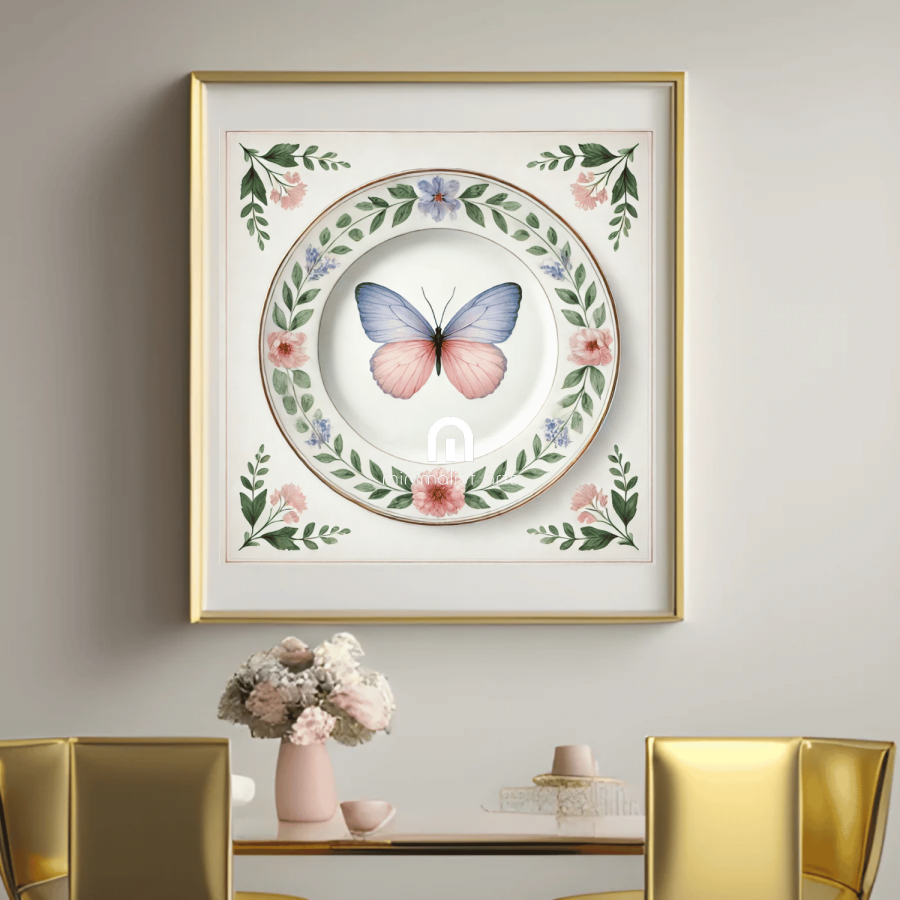 Pastel Wings and Bloom Butterfly Canvas Wall Art | Kitchen Wall Art | Dining Room Wall Art | Vintage Wall Art