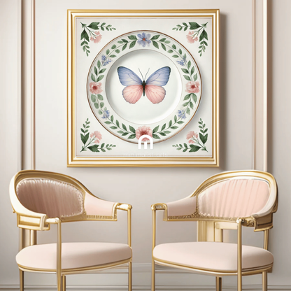 Pastel Wings and Bloom Butterfly Canvas Wall Art | Kitchen Wall Art | Dining Room Wall Art | Vintage Wall Art