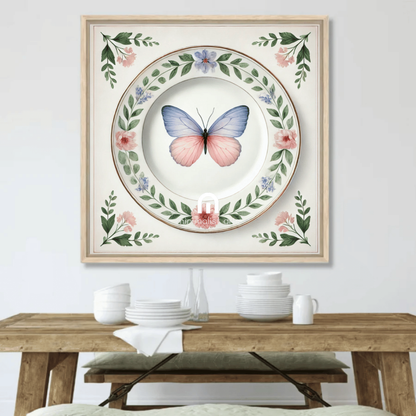 Pastel Wings and Bloom Butterfly Canvas Wall Art | Kitchen Wall Art | Dining Room Wall Art | Vintage Wall Art