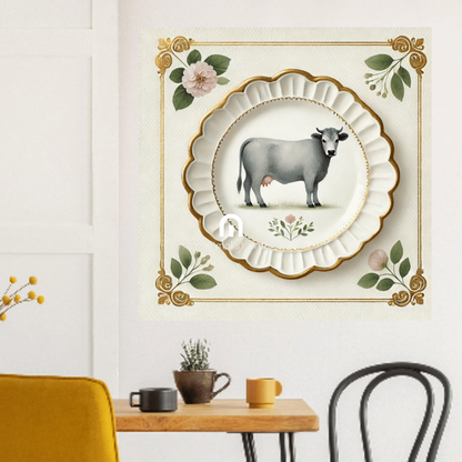 Pasture Grace – Quirky Vintage Kitchen Dining Wall Art Canvas | Stretched & Framed | Cow Wall Art Canvas Wall Art