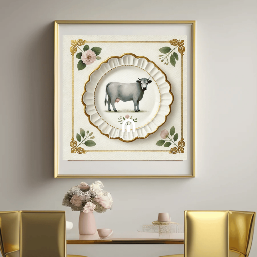 Pasture Grace – Quirky Vintage Kitchen Dining Wall Art Canvas | Stretched & Framed | Cow Wall Art Canvas Wall Art
