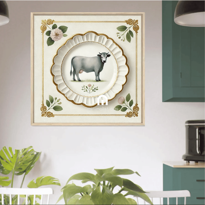 Pasture Grace – Quirky Vintage Kitchen Dining Wall Art Canvas | Stretched & Framed | Cow Wall Art Canvas Wall Art