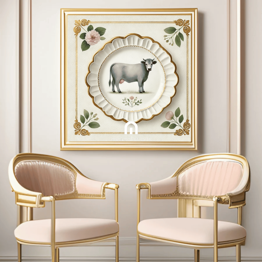 Pasture Grace – Quirky Vintage Kitchen Dining Wall Art Canvas | Stretched & Framed | Cow Wall Art Canvas Wall Art