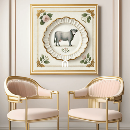 Pasture Grace – Quirky Vintage Kitchen Dining Wall Art Canvas | Stretched & Framed | Cow Wall Art Canvas Wall Art