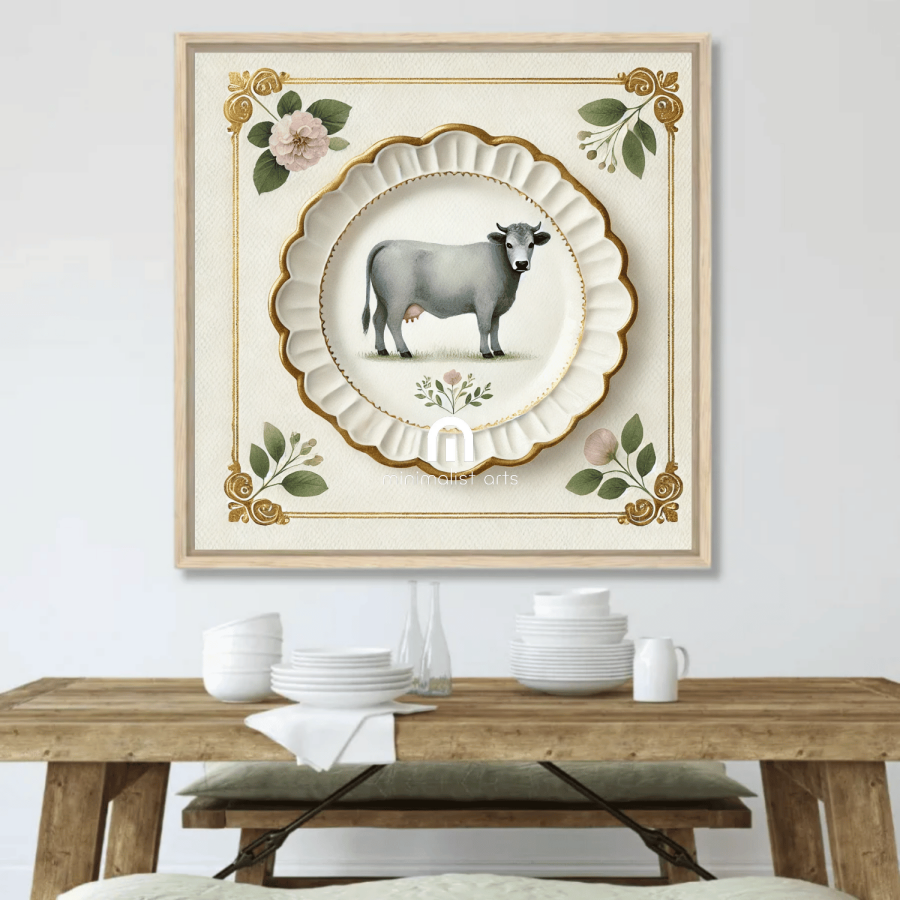 Pasture Grace – Quirky Vintage Kitchen Dining Wall Art Canvas | Stretched & Framed | Cow Wall Art Stretched Canvas Slim
