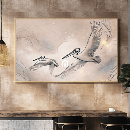 Pelicans in Flight Wall Art Print Print Material