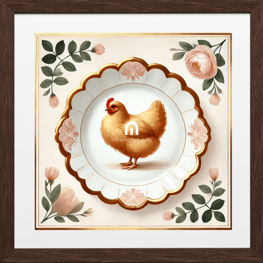 Peony Perch – Quirky Vintage Kitchen Dining Wall Art Canvas | Stretched & Framed | Chicken Wall Art Canvas Wall Art
