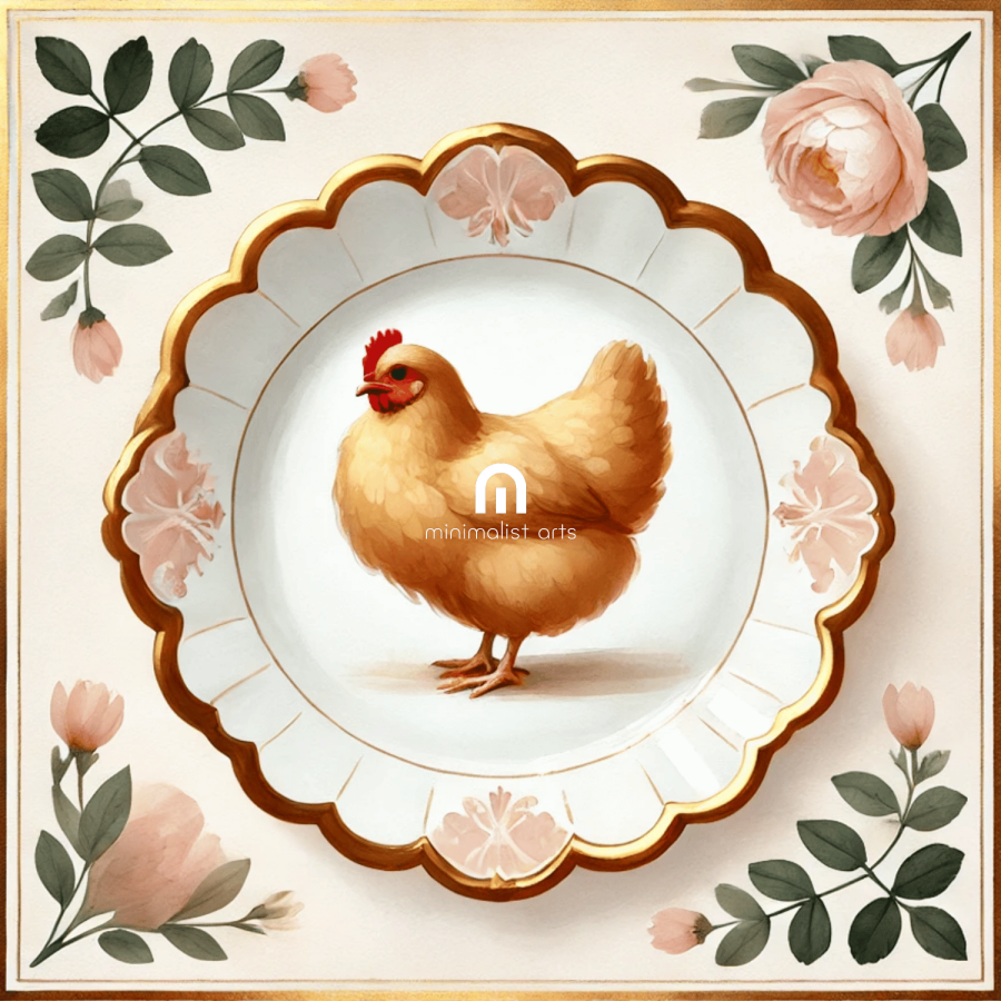Peony Perch – Quirky Vintage Kitchen Dining Wall Art Canvas | Stretched & Framed | Chicken Wall Art Canvas Wall Art