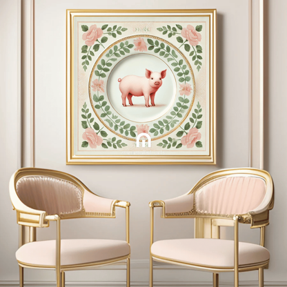 Piggy & Petals – Kitchen Dining Wall Art Canvas | Stretched & Framed Canvas Wall Art